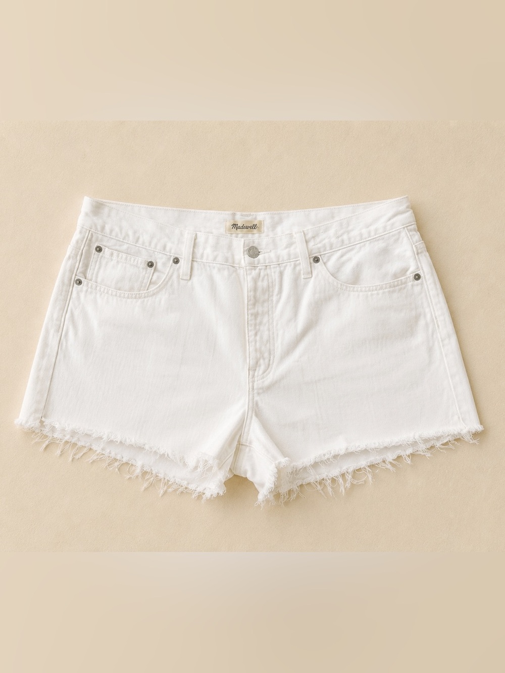 Madewell Relaxed White Denim Shorts Frayed Hem Women’s Size 32 Coastal Casual